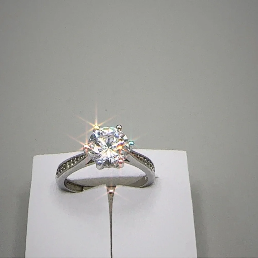 Silver Wedding Ring Diamond Simulant Adjustable New - Picture 3 of 15